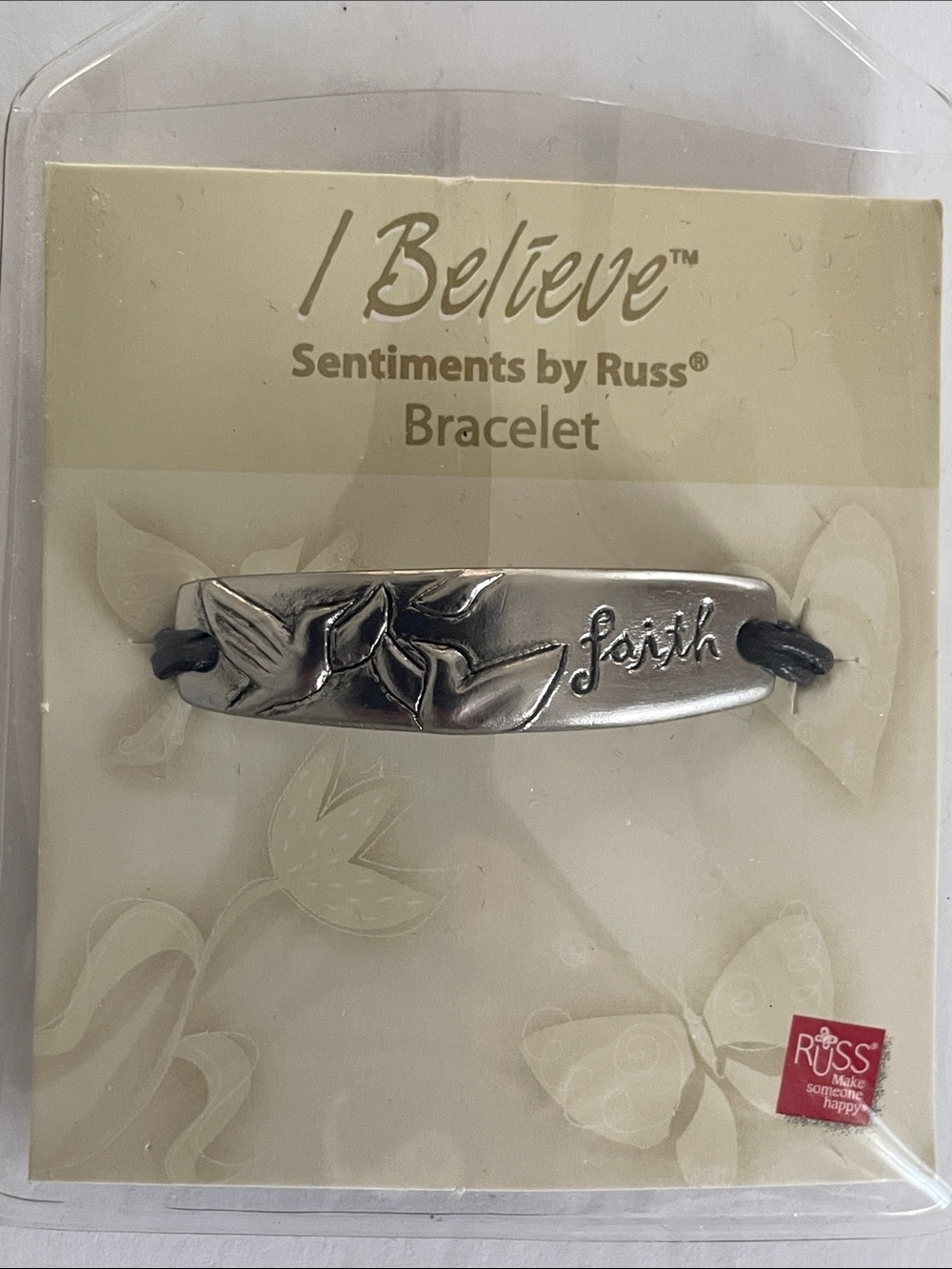 I BELIEVE “Faith” Small 6”Sentiment Bracelet Silver/Black Rope